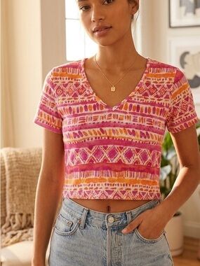 NWT ANDTHEWHY Geometric Boho Knit Crop Top Size S